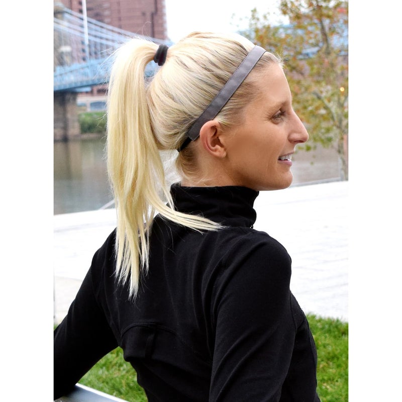 Sweaty Bands Womens Girls Headband - Non-Slip Velvet-Lined Athletic Hairband - 2-Pack Wicked Black 1-Inch and Rock Solid Gray 5/8-Inch - Image 3